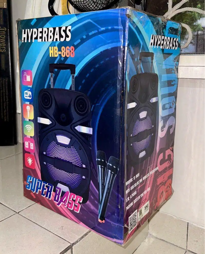 Speaker Portabel 12 inch Hyperbass Super Bass HB-868 + 2 Mic Wireless