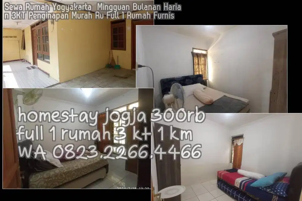 Sewa Rumah Yogyakarta  Mingguan Bulanan Harian 3KT Penginapan Murah Ru