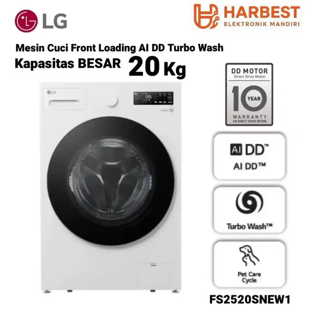 LG Front Loading 20 Kg Smart INVERTER AI DD TurboWashThinQ FS2520SNEW1