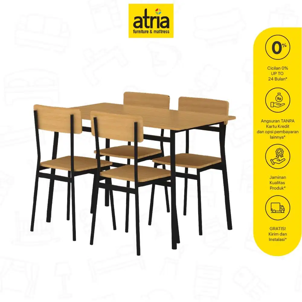 Paket Meja Makan Aston Set 1 Meja 4 Kursi