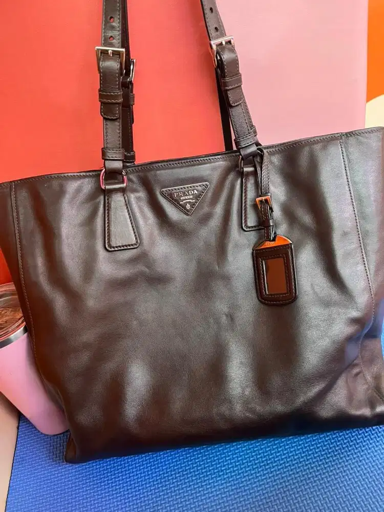 Tas prada soft tote bag leather authentic