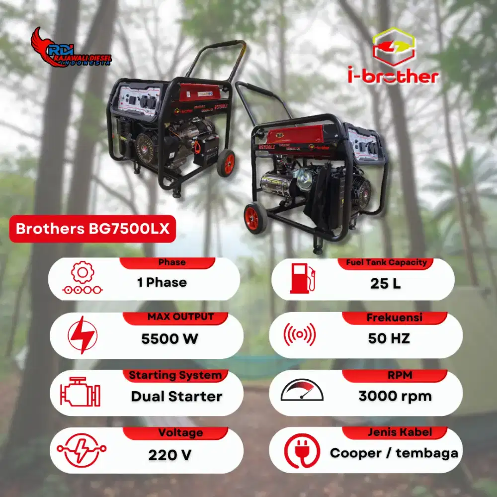 Genset Brother 5000 Watt BG 7500 LX