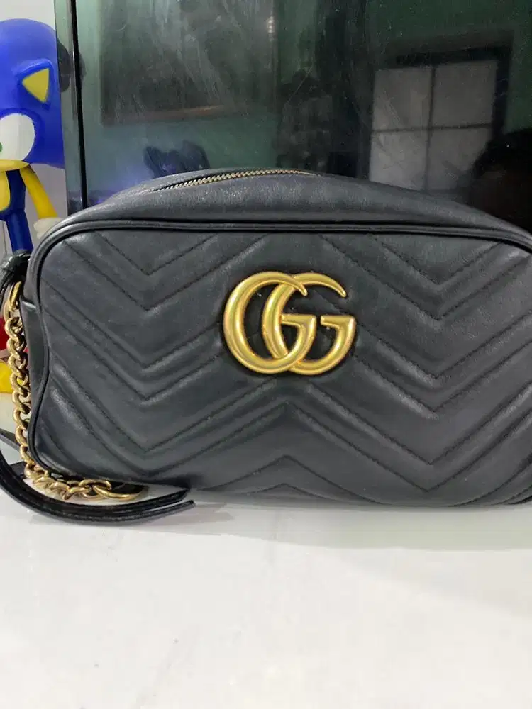 Gucci Gg Marmont Black Matelassé Medium Size