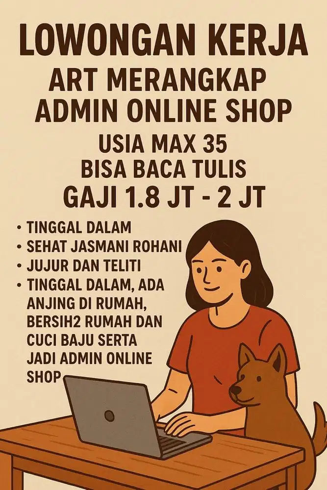 Lowongan Kerja Pembantu Rumah Tangga ART merangkap Admin Online Shop