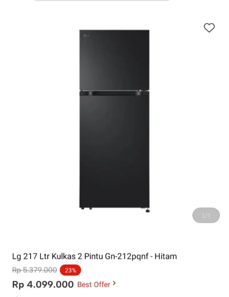 Lg 217 Ltr Kulkas 2 Pintu Gn-212pqnf - Hitam