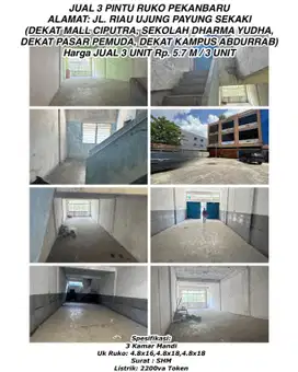 Jual 3 pintu ruko jln.riau ujung payung sekaki