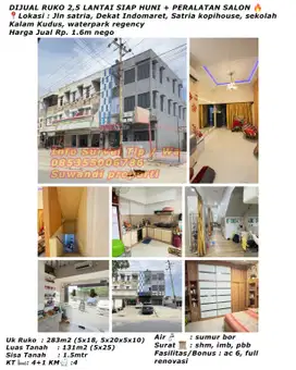 Dijual ruko 2,5 lantai siap huni + peralatan salon jln.satria