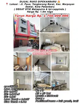 Dijual ruko jln.paus,tengkerang barat, kec.marpoyan
