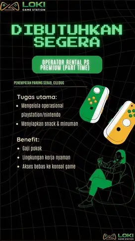 Lowongan Operator Rental PS (Part Time)