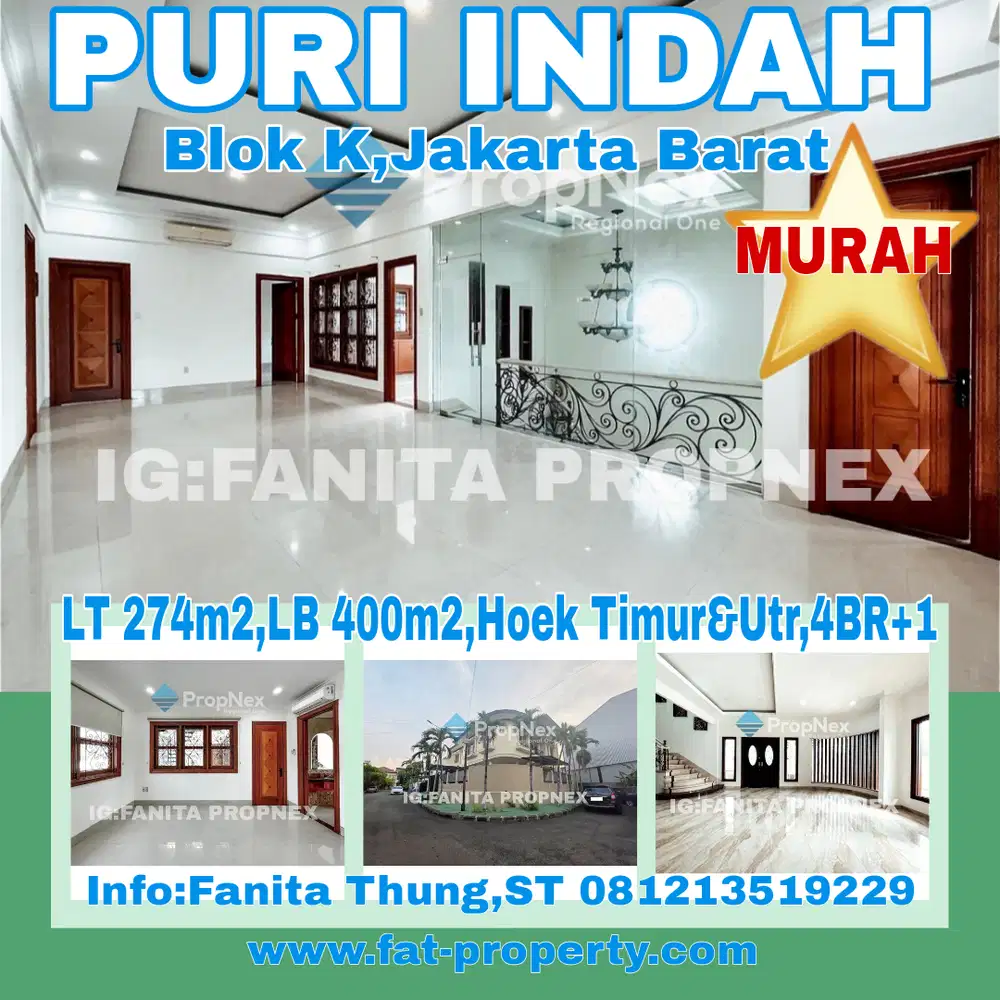 Dijual rumah mewah di Puri Indah blok K,JakBar LT274m2 LB400m2,Timur&U