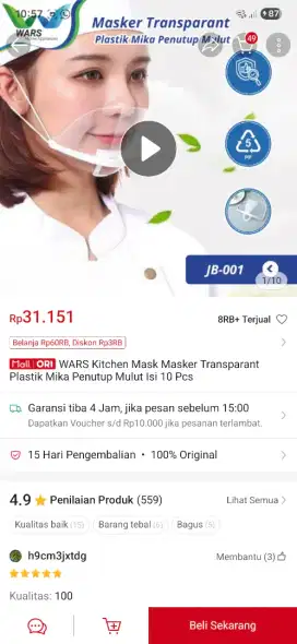 Kitchen Mask Masker Transparant Plastik Mika Penutup Mulut