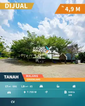 Dijual Dibawah Harga Pasar Tanah Greenland Malang Bonus Bangunan