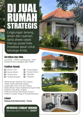Dijual Rumah Tengah Kota,  Luas dan Asri.