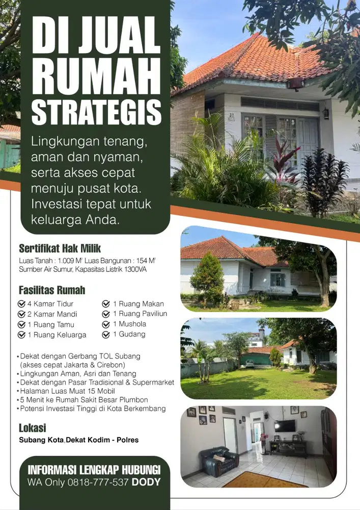Jual Rumah Asri dan Strategis di Pusat Kota Subang