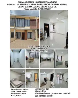 Dijual rumah 2 lantai jln. Jenderal Labuh Baru, dekat Dharma Yudha