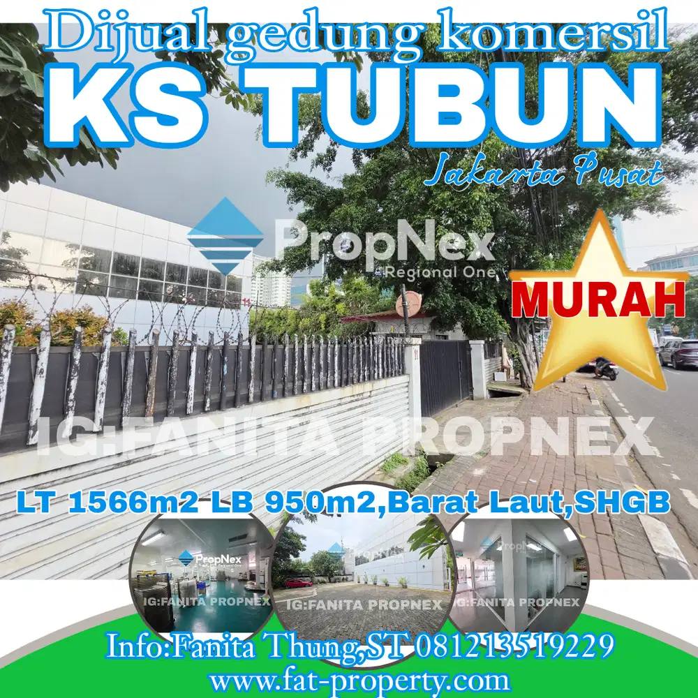Dijual gedung komersil di Jl.KS Tubun,JakPus LT 1.566m2 LB 950m2