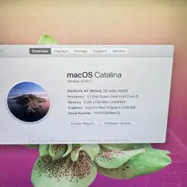 Macbook Air 2020 Ram 8 Ssd 256
Layar 13 inch Full set Rose gold