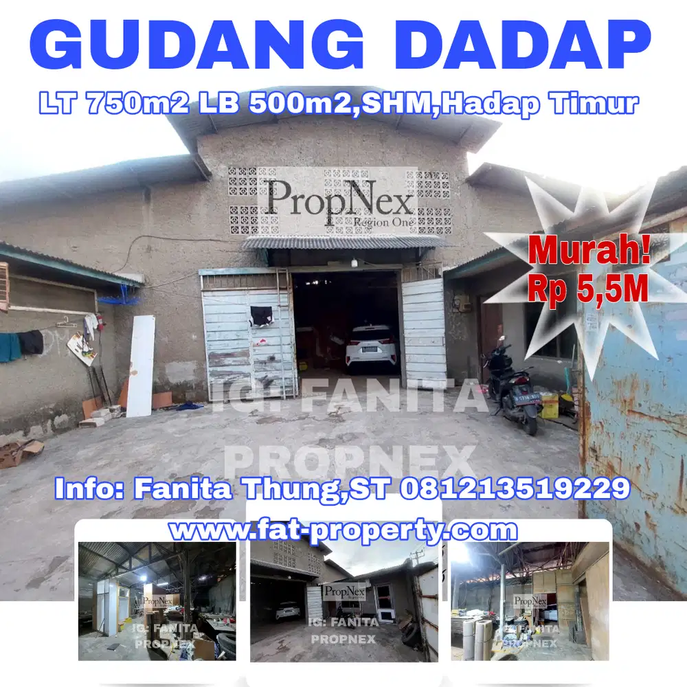 Dijual gudang di Dadap,Jakarta Barat LT 750m2 LB 500m2,Timur,SHM,Rp5,5
