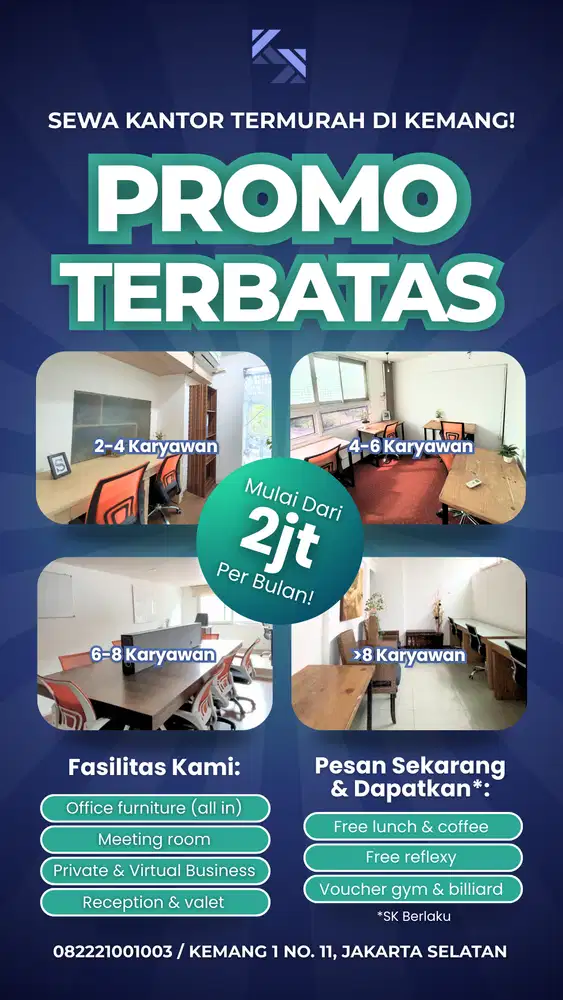 Disewakan Ruang kantor Murah di Kemang