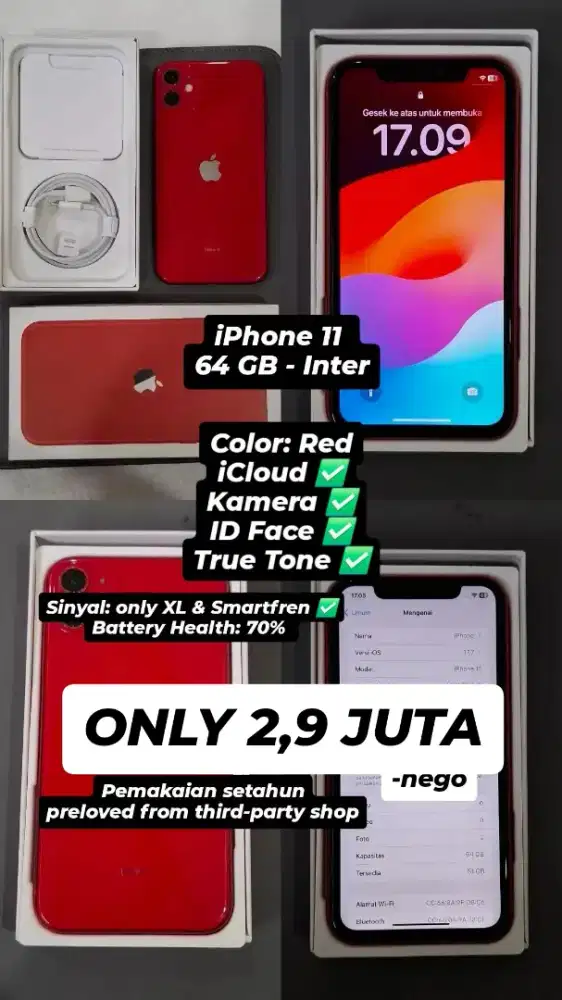 iPhone 11 64GB Warna Merah Inter