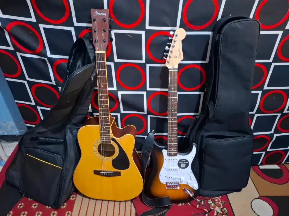 Akustik ibanez & squier stratocaster