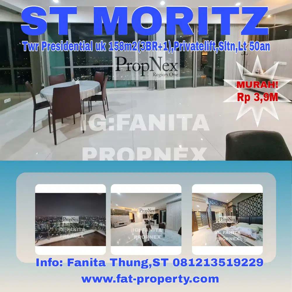 Spt junior penthouse!Dijual Apt ST MORITZ Twr Presidential uk 158m2