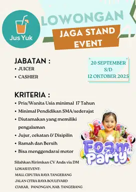 Lowongan Jaga Tenant Jus Event Mall Cikupa Citra Raya (31 hari)