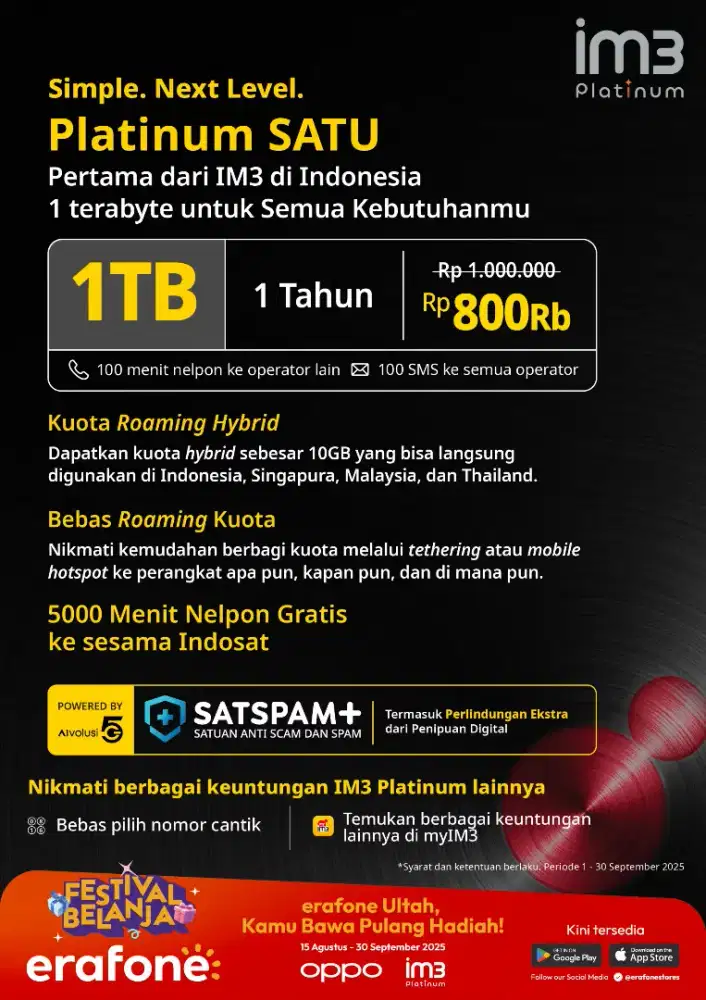 KUOTA INDOSAT 1000 GB FREE NOMOR CANTIK
