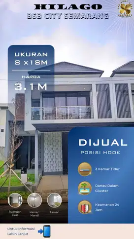 Rumah 2 lantai HILAGO BSB CITY SEMARANG DANAU DALAM CLUSTER