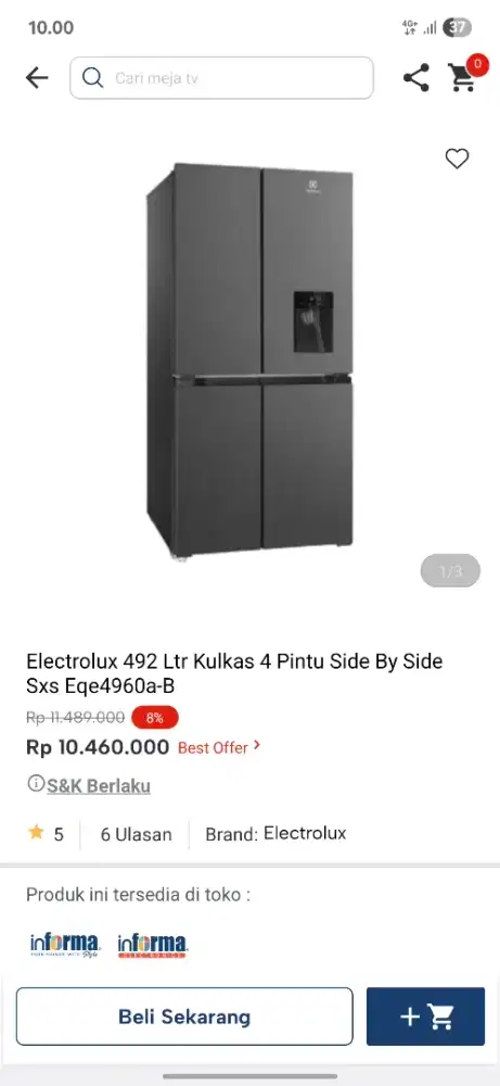 Ready stok terbatas kulkas 4 pintu electrolux