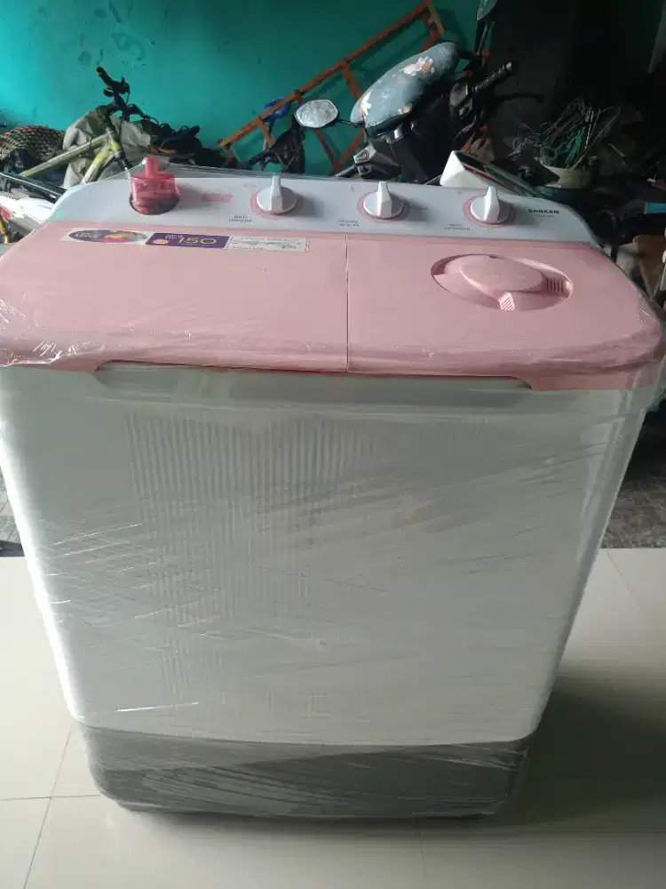 Mesin cuci Sanken 2 tabung mulussss pink 8kg low Watt 150 wat
