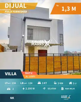 DIJUAL VILLA FULL FURNISH PLUS KOLAM RENANG DEKAT ALUN-ALUN KOTA BATU