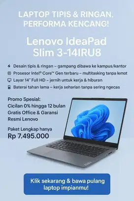 Mau laptop baru tanpa ribet? Lenovo ip slim 3-14IRU8 bisa dicicil 0%