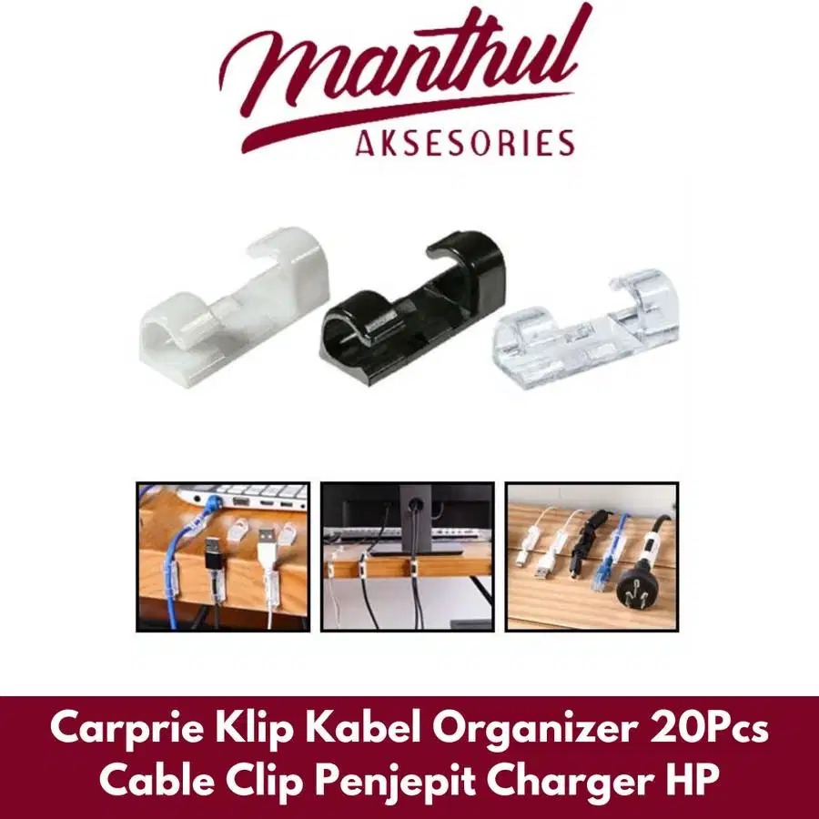 Klip Kabel Tempel Cable Organizer Clip Holder Klem Penjepit Pengikat