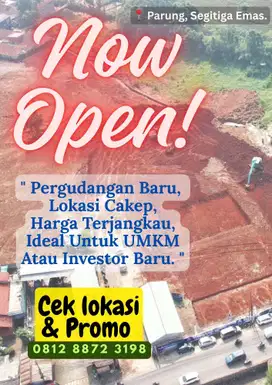 Gudang Baru 1,5M-an Dekat Akses Tol Pamulang Ideal Buat UMKM/Investasi