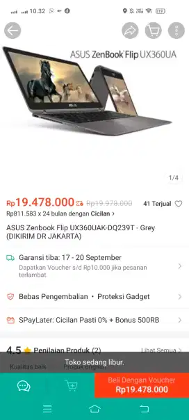 Asus Zenbook UX360UAK Flip Mewah/Core i7/Ram 16GB/SSD 512GB/13' TC QHD