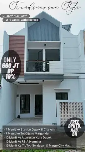 Rumah Scandinavian lokasi 4 menit ke stasiun Depok lama.