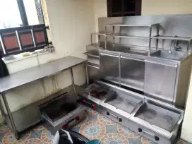 Meja stainless kombinasi sink, kompor gas griddle