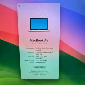Macbook Air 2019 Ram 8 Ssd 128
Layar 13 inch Full set Rose gold Ibox