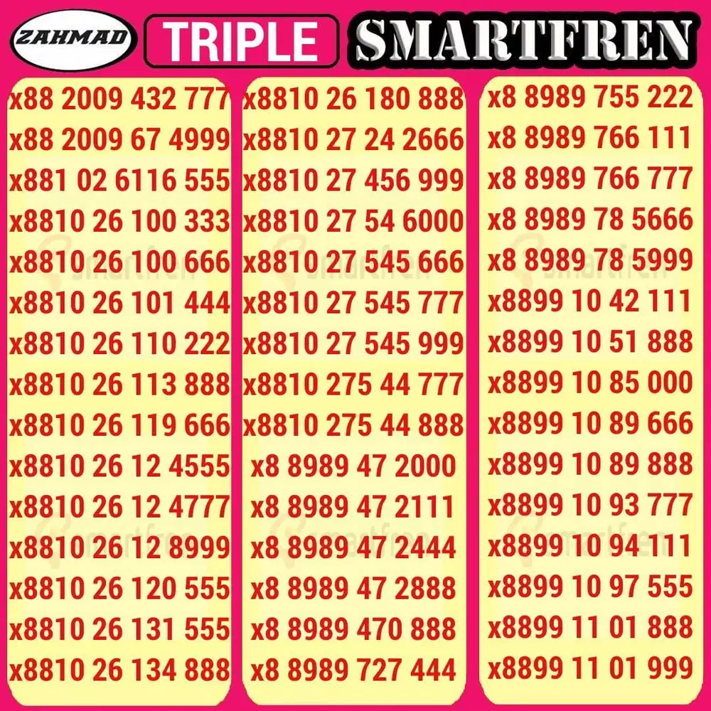 SMART-B) NOCAN Smartfren Triple kartu perdana nomor cantik murah 999