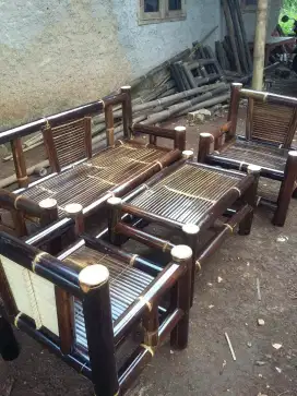 Kursi Bambu Hitam Full Set