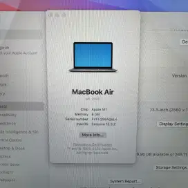 Macbook Air M1 Ram 8 Ssd 256 Layar 13 inch Full set Space Grey desain
