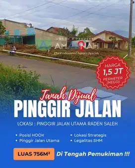 TANAH HOOK MURAH PINGGIR JALAN UTAMA RADEN SALEH TJ SENANG