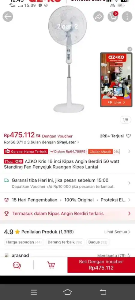 Di jual kipas Angin Kris Ukuran 16