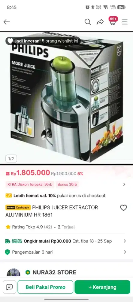 Philips Juicer HR1861 alumunium