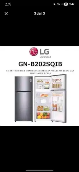Kulkas LG 2 pintu. Barang baru, garansi resmi.