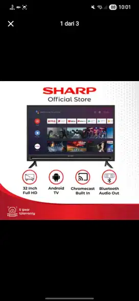 Led TV Sharp 32 inch google tv. Barang baru, garansi resmi.