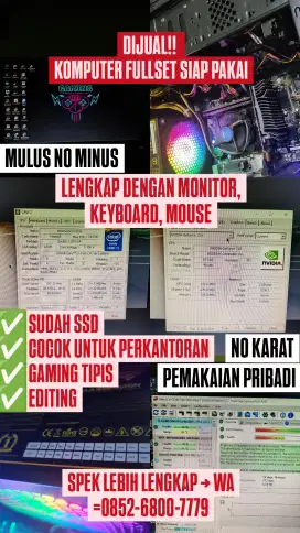 PC GAMING FULL SET SIAP PAKAI MULUS NO MINUS NO KARAT PEMAKAIAN PRIBAD
