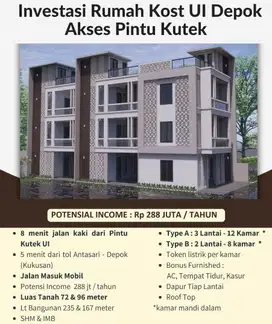 Rumah Kosan Dijual di dekat universitas Indonesia Depok, dekat Kutek