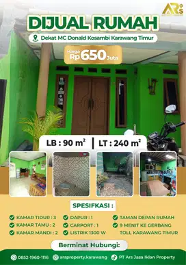 Dijual Rumah Luas Tanah 240 m² di Karawang Timur